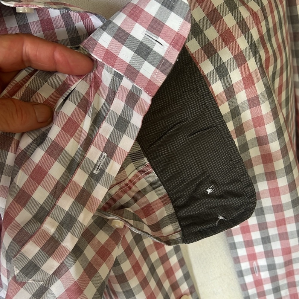 Egara Men’s long sleeve button-down shirt, large NWOT. Red, white black check. - Picture 9 of 11